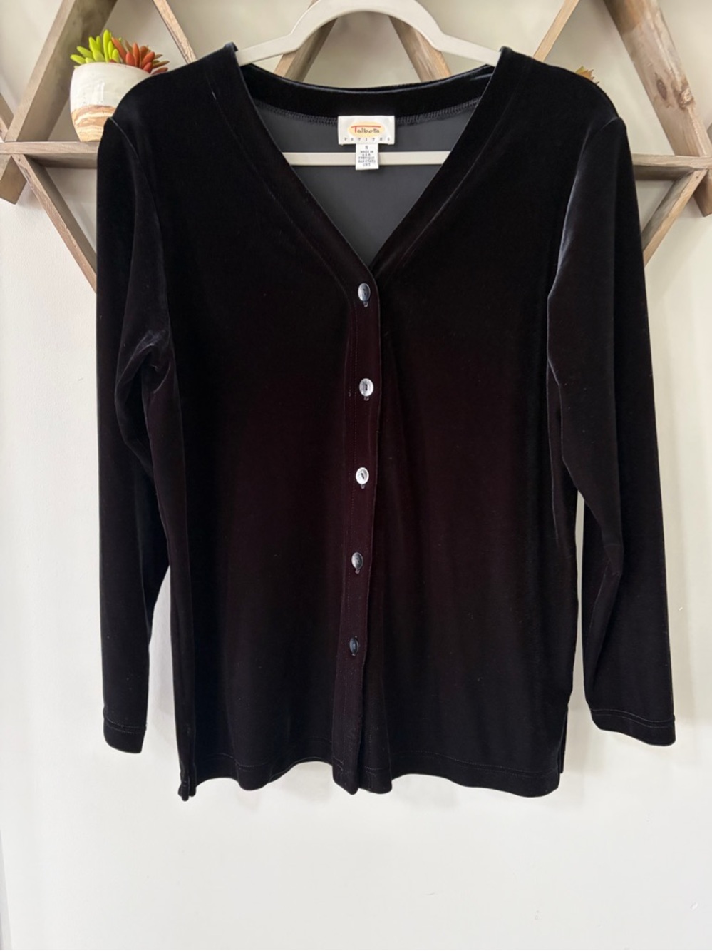Talbots Stretch Velvet Cardigan Black. Size small petite.